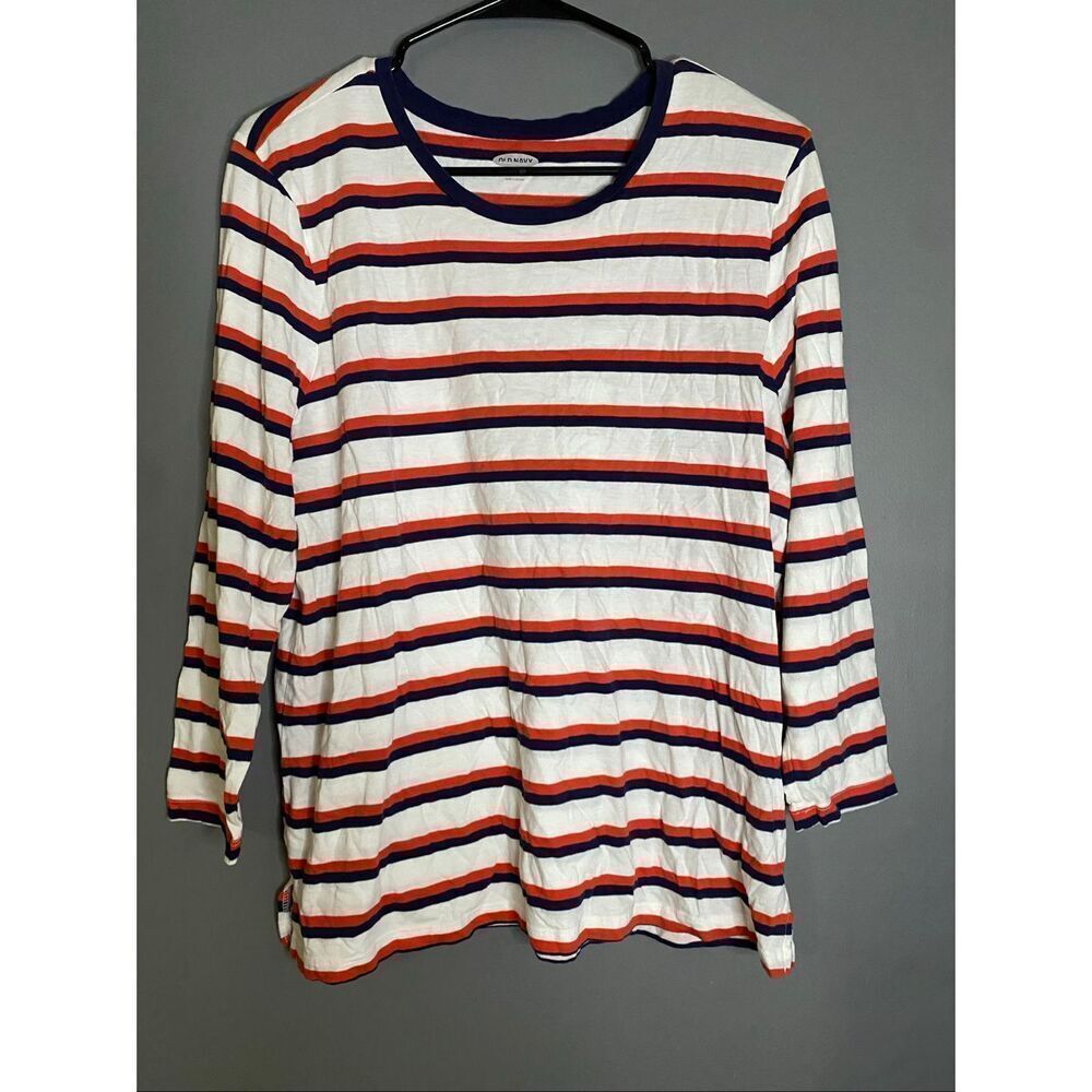 Old Navy Red Blue White Scoop Neck 3/4 Sleeve Top Size Large